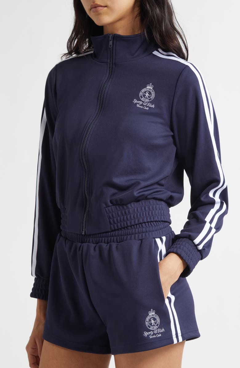 Sporty & Rich Elio Crown Tennis Track Jacket, Alternate, color, Dark Navy