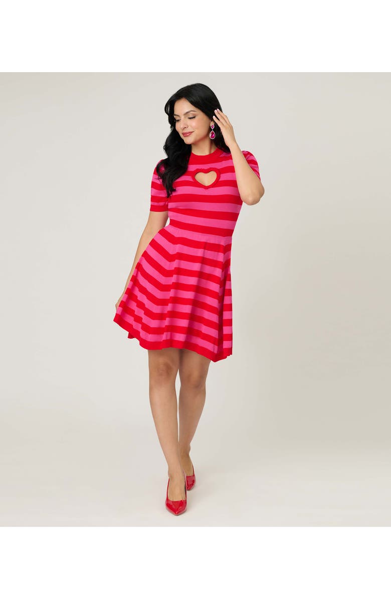 Smak Parlour Heart Cutout Flare Dress, Alternate, color, Pink & Red Stripe