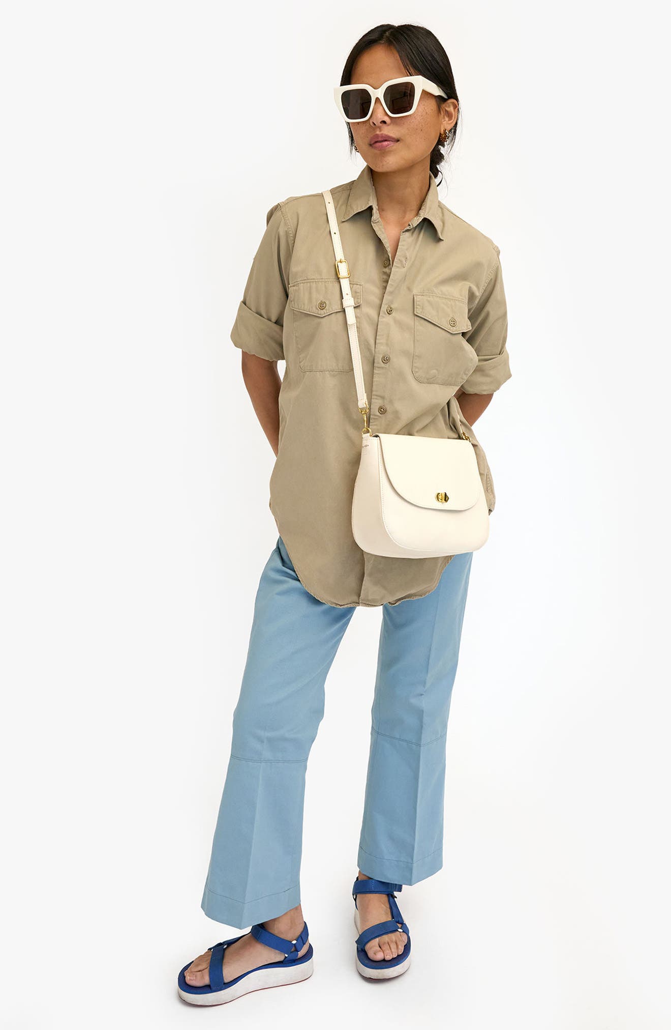 Clare V. Louis Leather Crossbody Bag, Alternate, color, Cream Veg