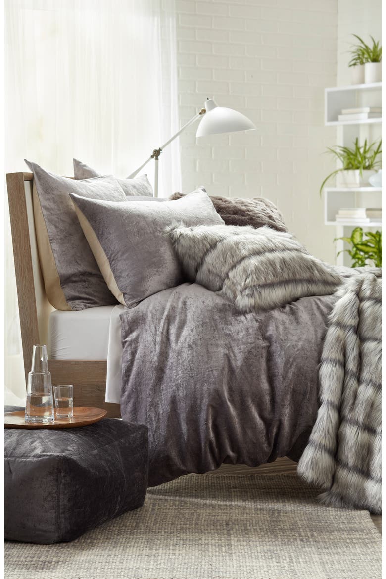 Luxe Faux Fur Stripe Throw Blanket, Alternate, color, GREY FROST MULTI