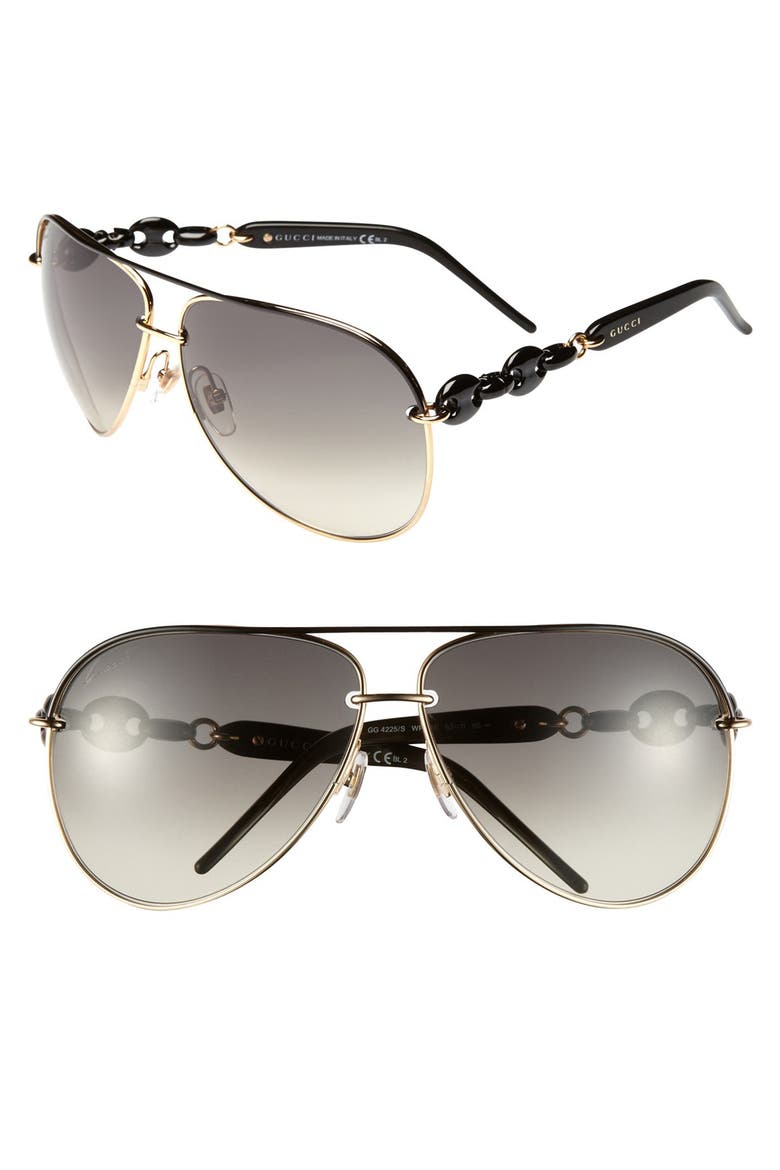 'Marina Chain' 63mm Aviator Sunglasses, Main, color, SHINY BLACK/ DARK GREY