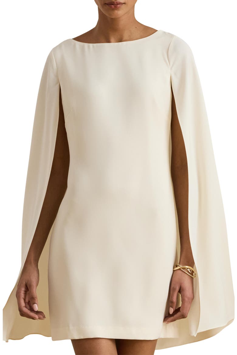 Cape Detail Georgette Cocktail Minidress, Alternate, color, WINTER CREAM