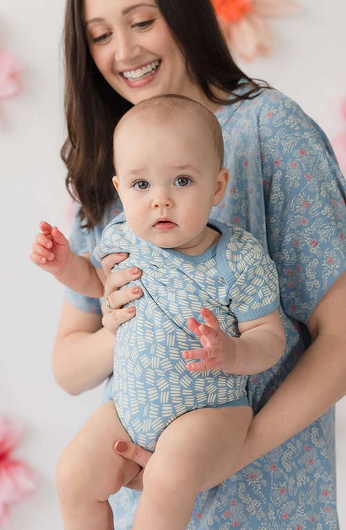 Mightly Organic Cotton Short Sleeve Bodysuit In Chambray Twig