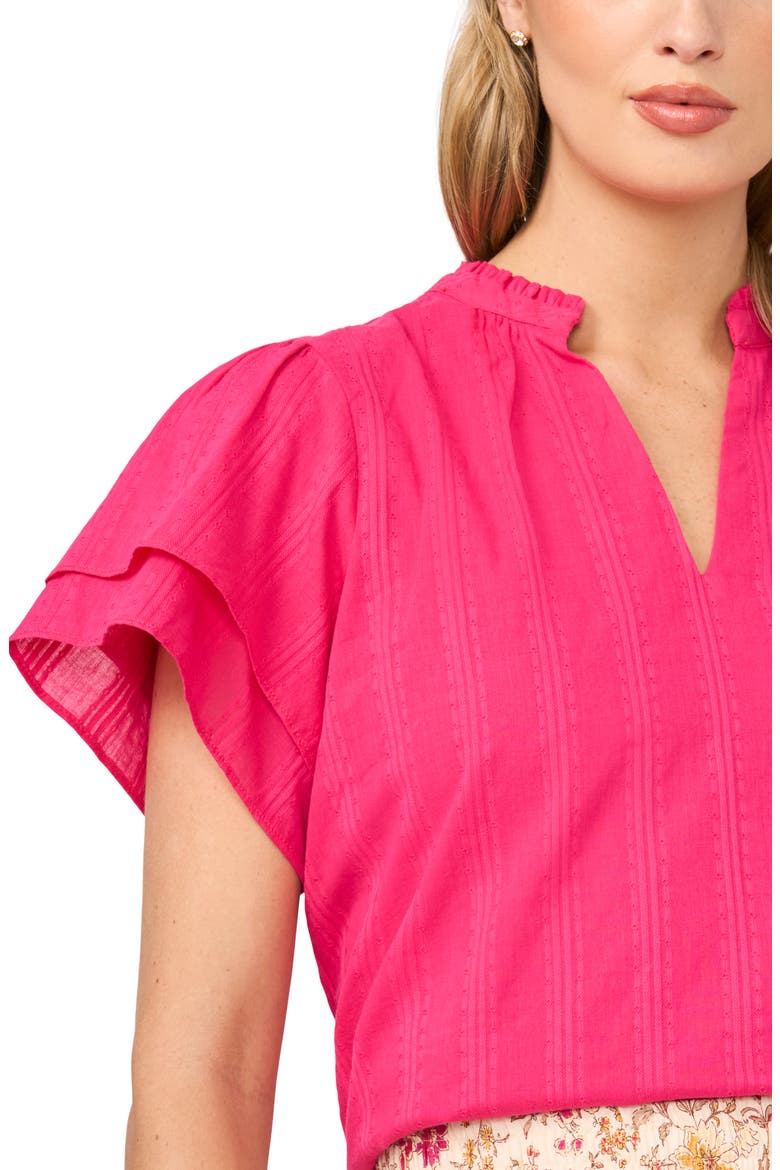 Ruffle Neck Flutter Sleeve Cotton Top, Alternate, color, PINK PEACOCK