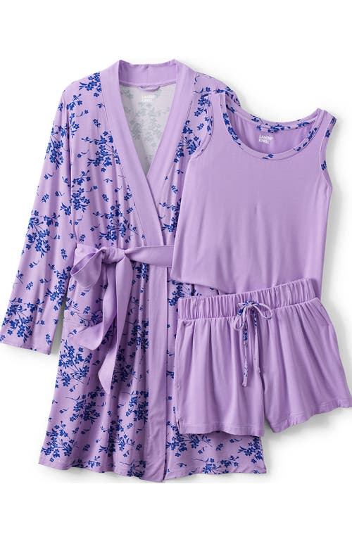 Lands' End Cooling 3 Piece Pajama Set In Lilac Petal Snow Drop Floral