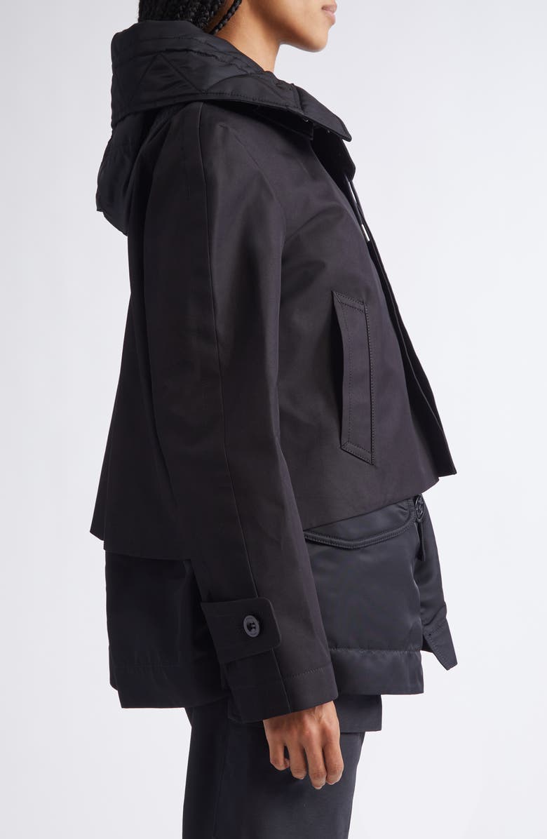 Sacai Hooded Mixed Media Jacket, Alternate, color, Black