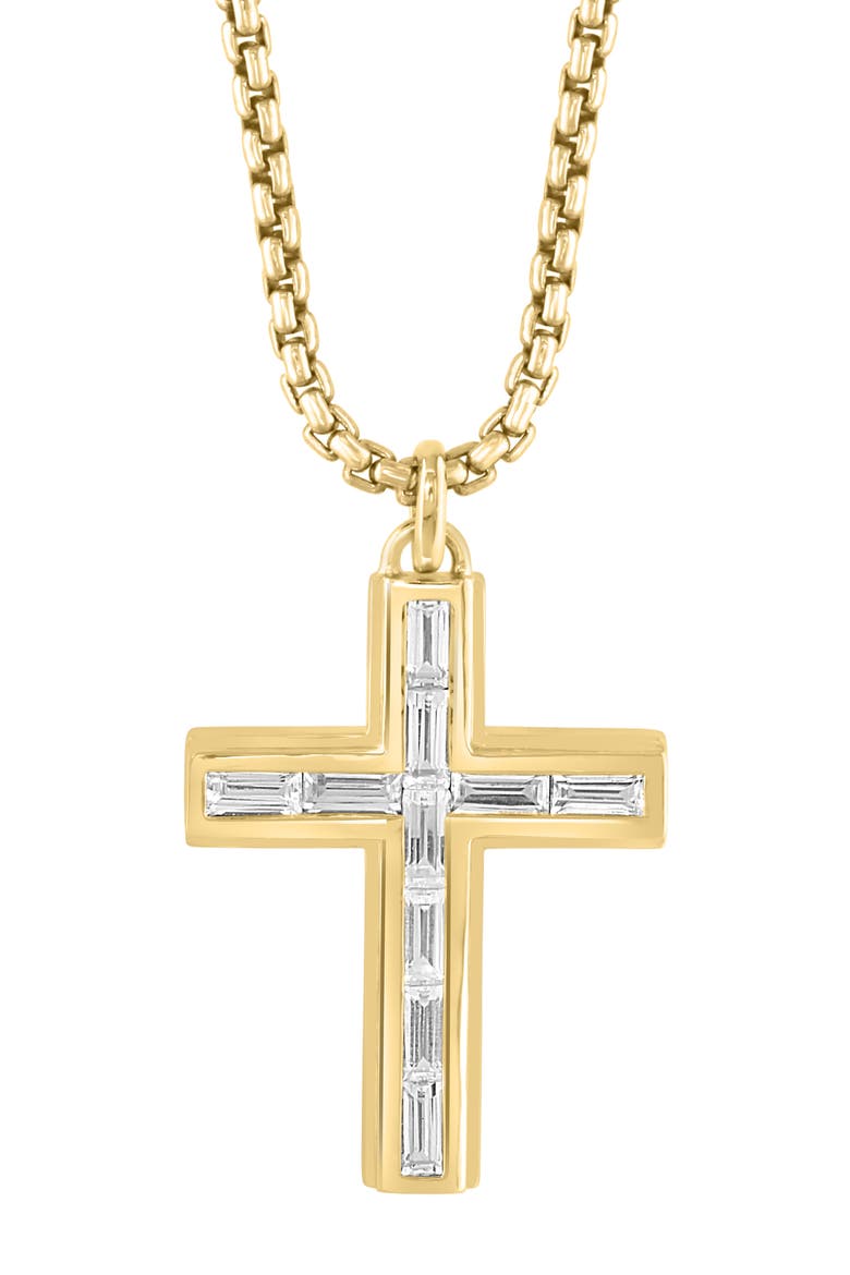 Men's 14K Gold Plated Sterling Silver Zircon Cross Pendant Necklace, Alternate, color, YELLOW GOLD