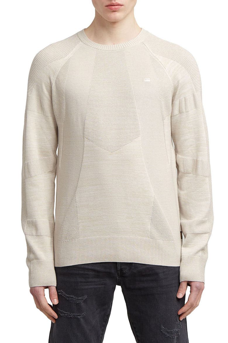 3D Biker Textureblock Crewneck Sweater, Main, color, WHITE BAIT MULTI
