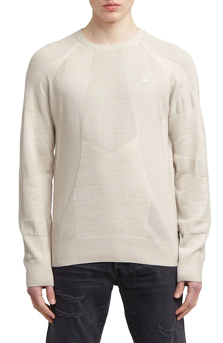G-STAR 3D Biker Textureblock Crewneck Sweater, Main, color, White Bait Multi