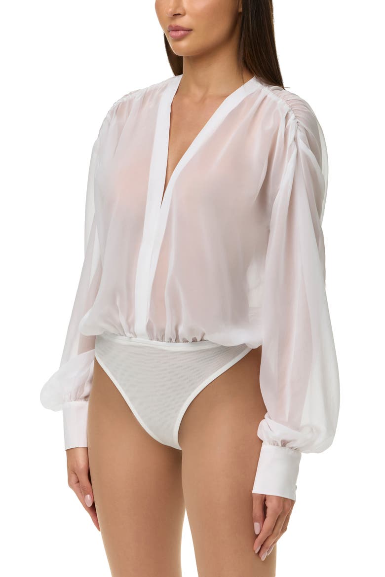 Chiffon V-Neck Blousy Bodysuit, Alternate, color, WHITE
