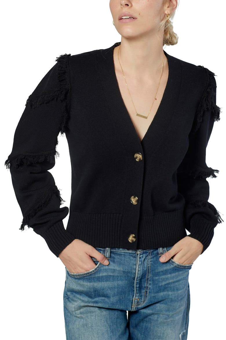 Yves Fringe Crop Cardigan, Main, color, CAVIAR