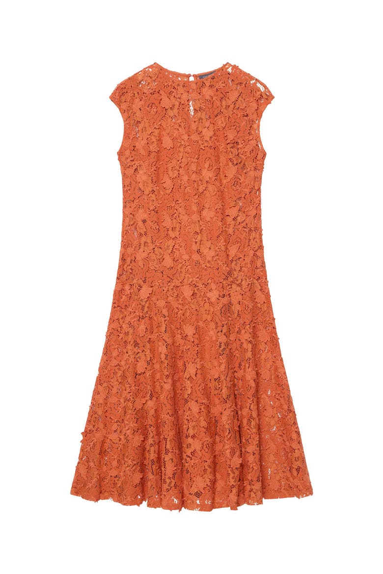 Sleeveless Appliqué Lace Midi Dress, Alternate, color, Orange