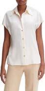 Vince Cap Sleeve Gathered Back Short Sleeve Silk Button-Up Shirt