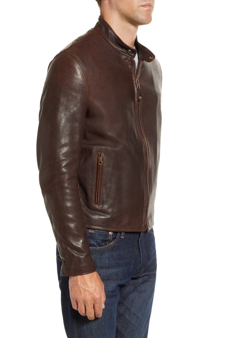 Leather Moto Jacket, Alternate, color, BROWN