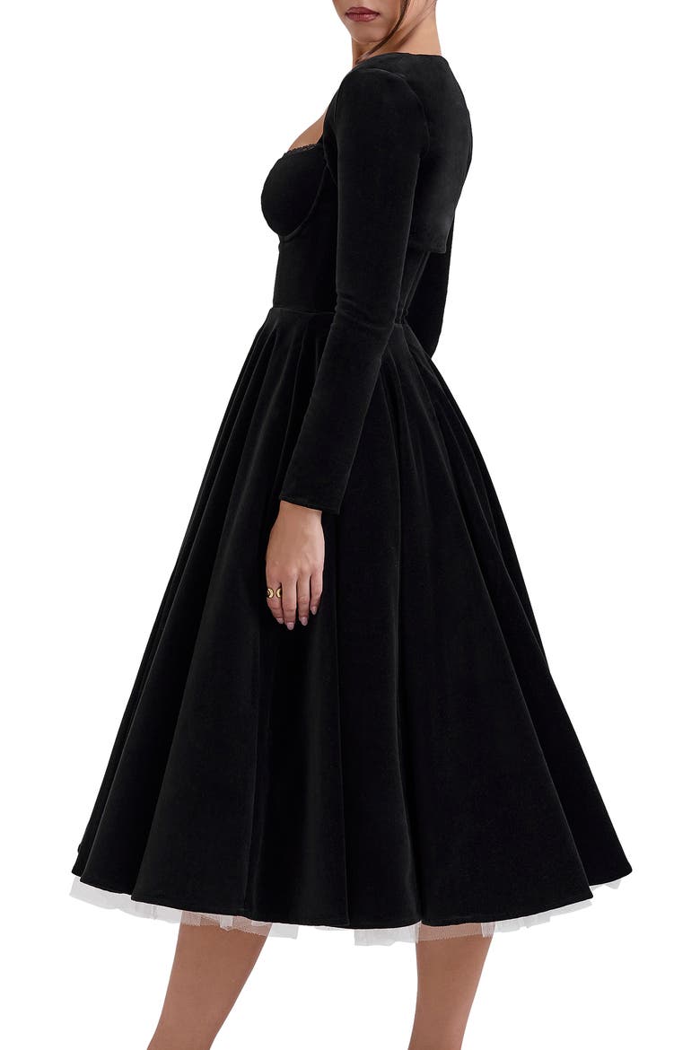 Mademoiselle Long Sleeve Midi Cocktail Dress, Alternate, color, BLACK