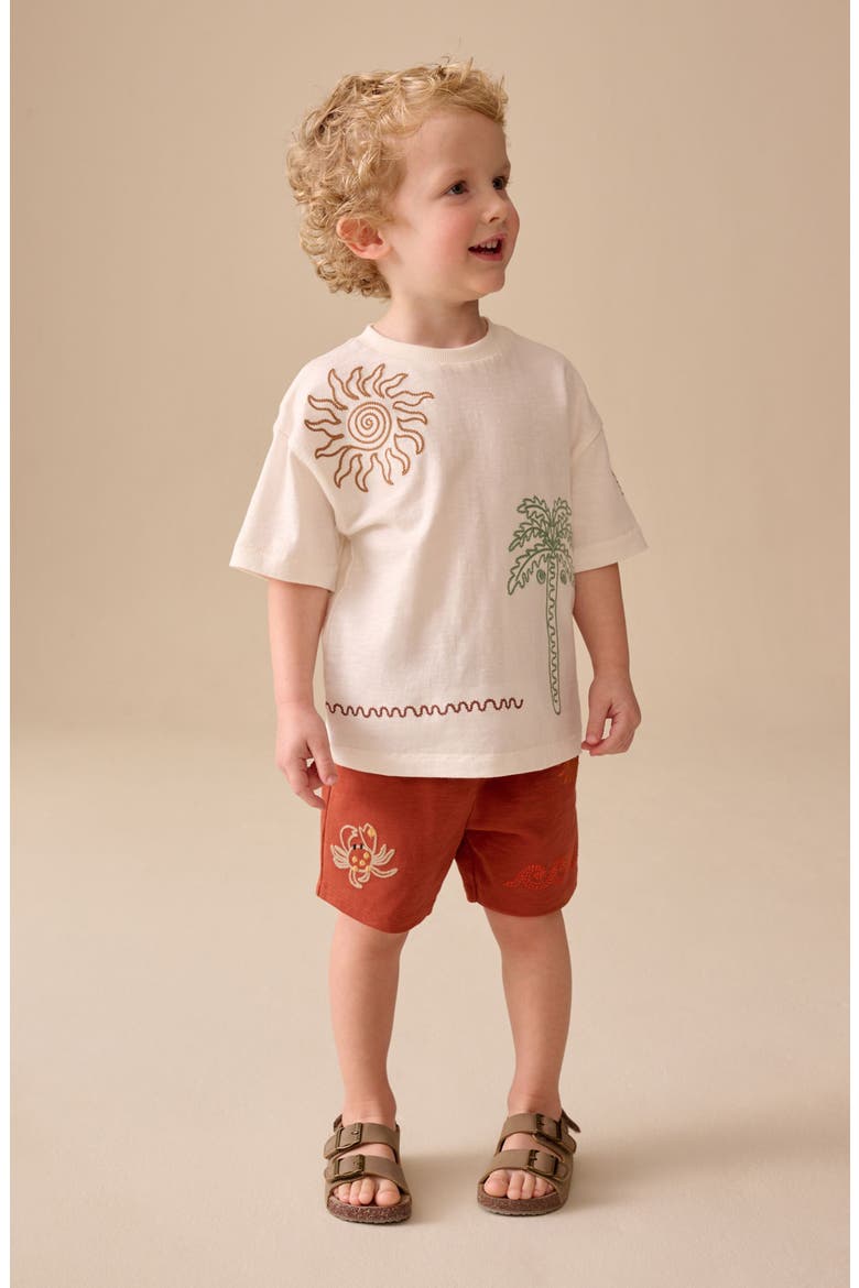 Kids' Embroidered T-Shirt & Shorts Set, Alternate, color, NEUTRAL