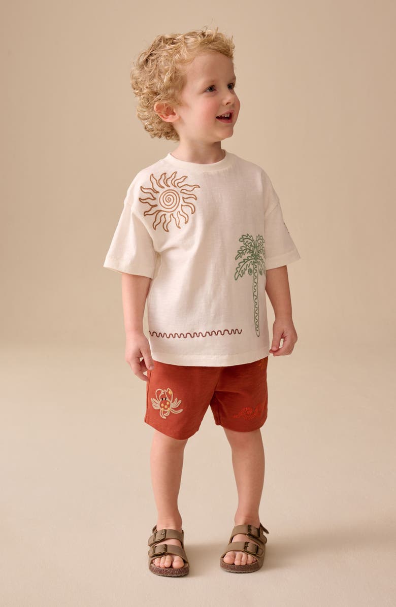 NEXT Kids' Embroidered T-Shirt & Shorts Set, Alternate, color, Neutral