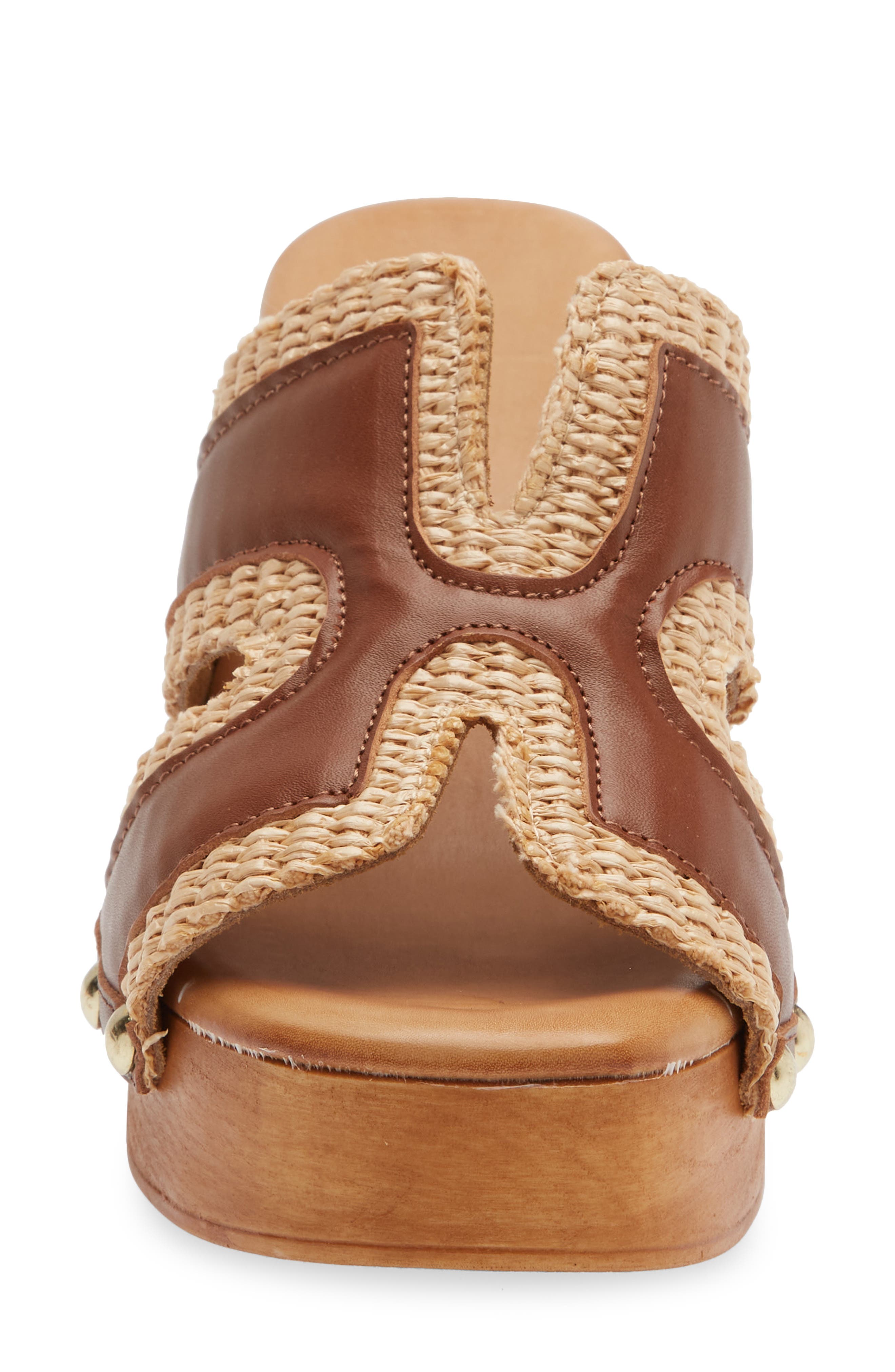 Mae Platform Sandal, Alternate, color, BROWN LEATHER-RAFFIA