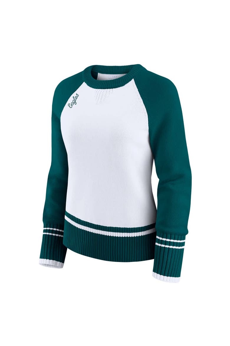 Women's WEAR by Erin Andrews White/Midnight Green Philadelphia Eagles Colorblock Raglan Sweater, Alternate, color, White