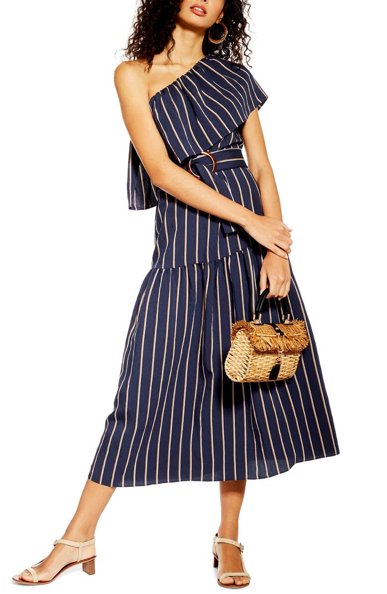 Topshop Sicily One-Shoulder Midi Dress, Main, color,