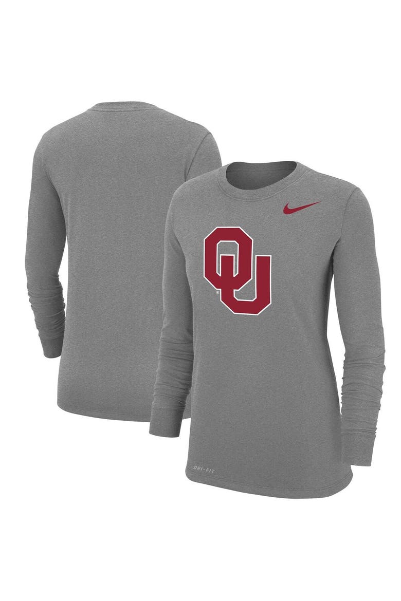 Women's Nike Heathered Gray Oklahoma Sooners Logo Performance Long Sleeve T-Shirt, Main, color, Heather Gray