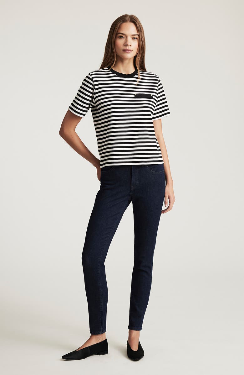 Mavi Jeans Stripe Short Sleeve Pocket T-Shirt, Alternate, color, Black White Stripe