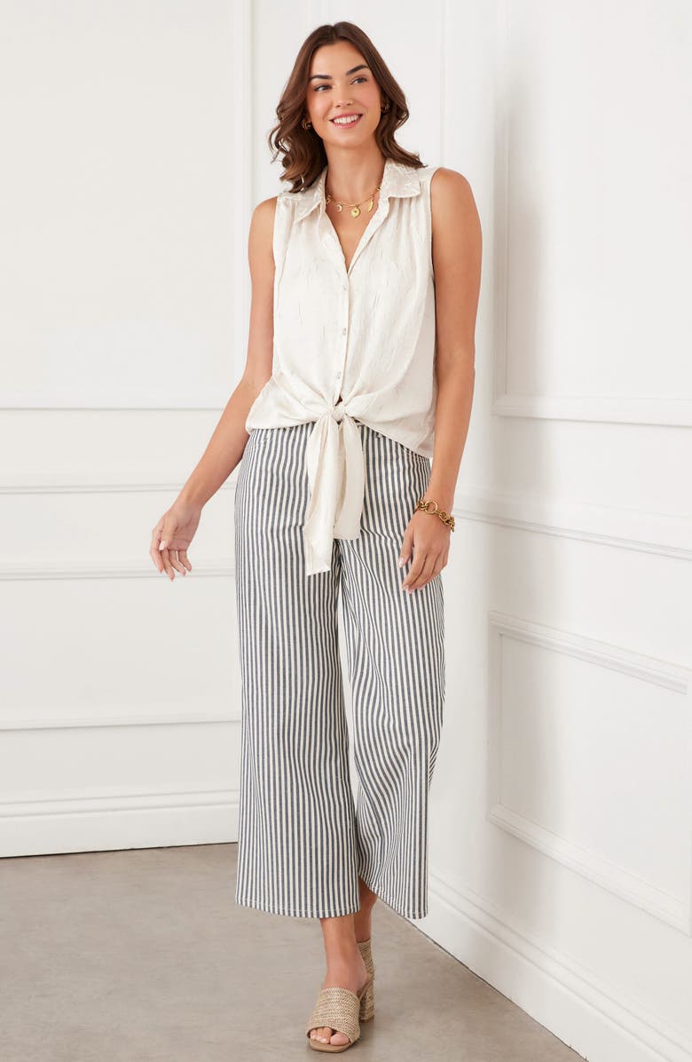Karen Kane Sleeveless Tie Front Crushed Satin Top, Alternate, color, Ecru