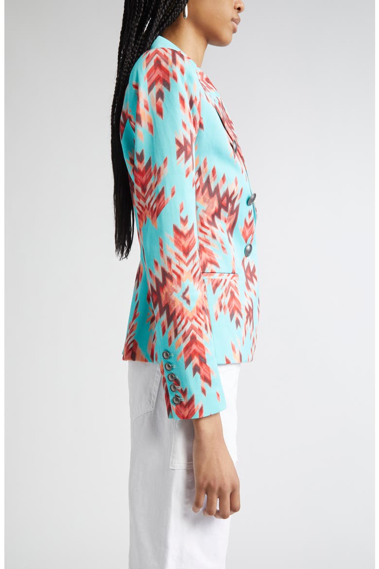 Marie Double Breasted Cotton Blazer, Alternate, color, POOL BLUE GANADO PRINT