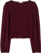 Madewell Smocked Boat Neck Long Sleeve Cotton Top