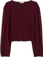 Madewell Smocked Boat Neck Long Sleeve Cotton Top