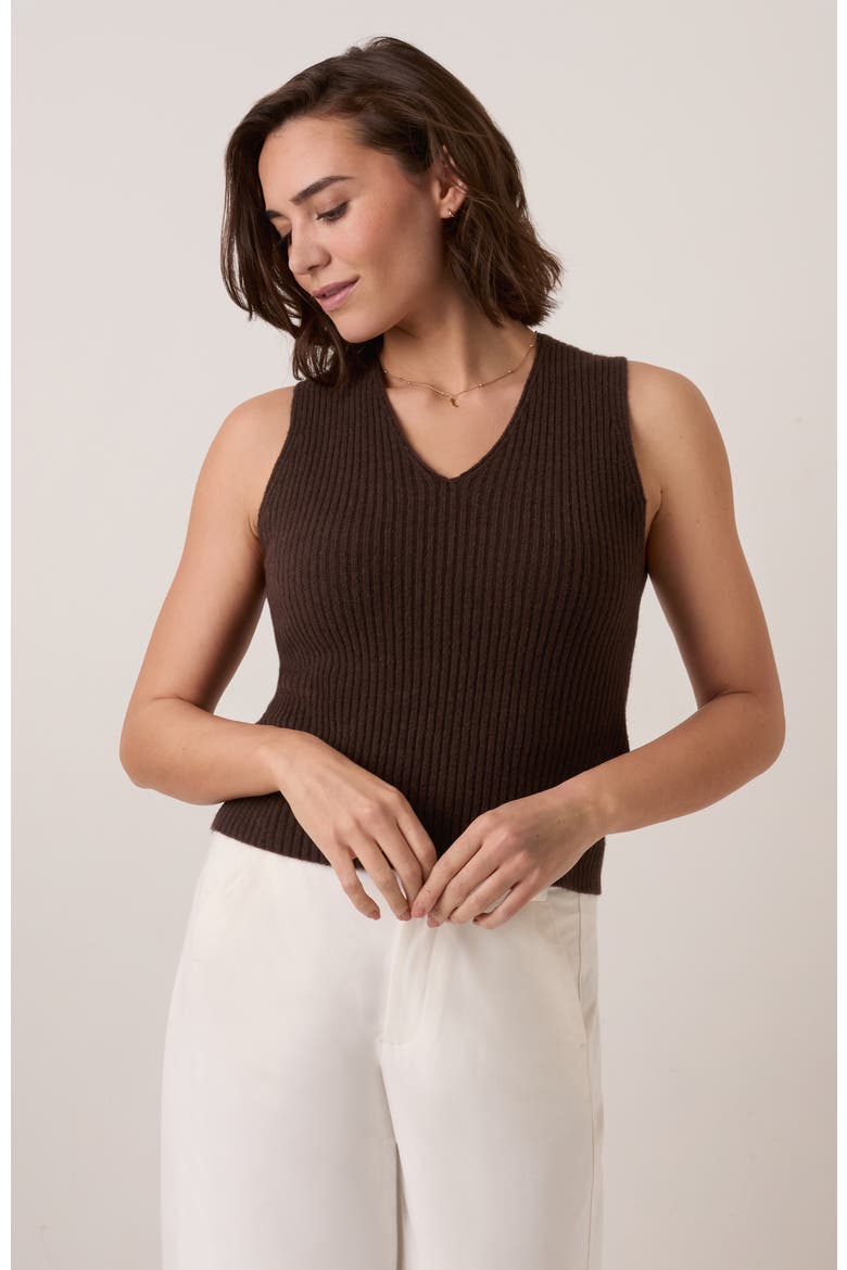 Ribbed V-Neck Tank Top, Alternate, color, Chocolate