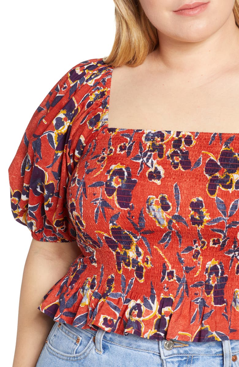 BP. Print Smocked Crop Top, Alternate, color, 