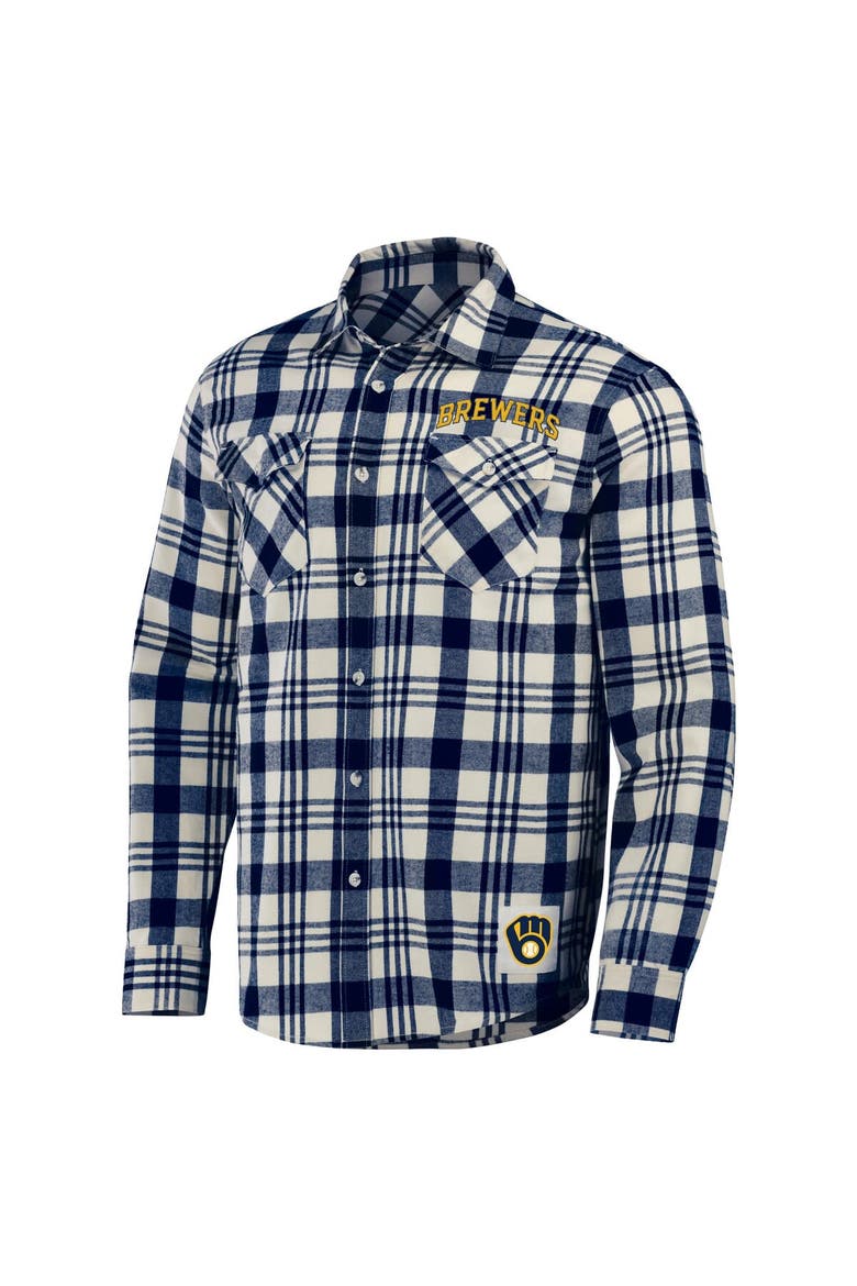 Men's Darius Rucker Collection by Fanatics Navy Milwaukee Brewers Plaid Flannel Button-Up Shirt, Alternate, color, Navy