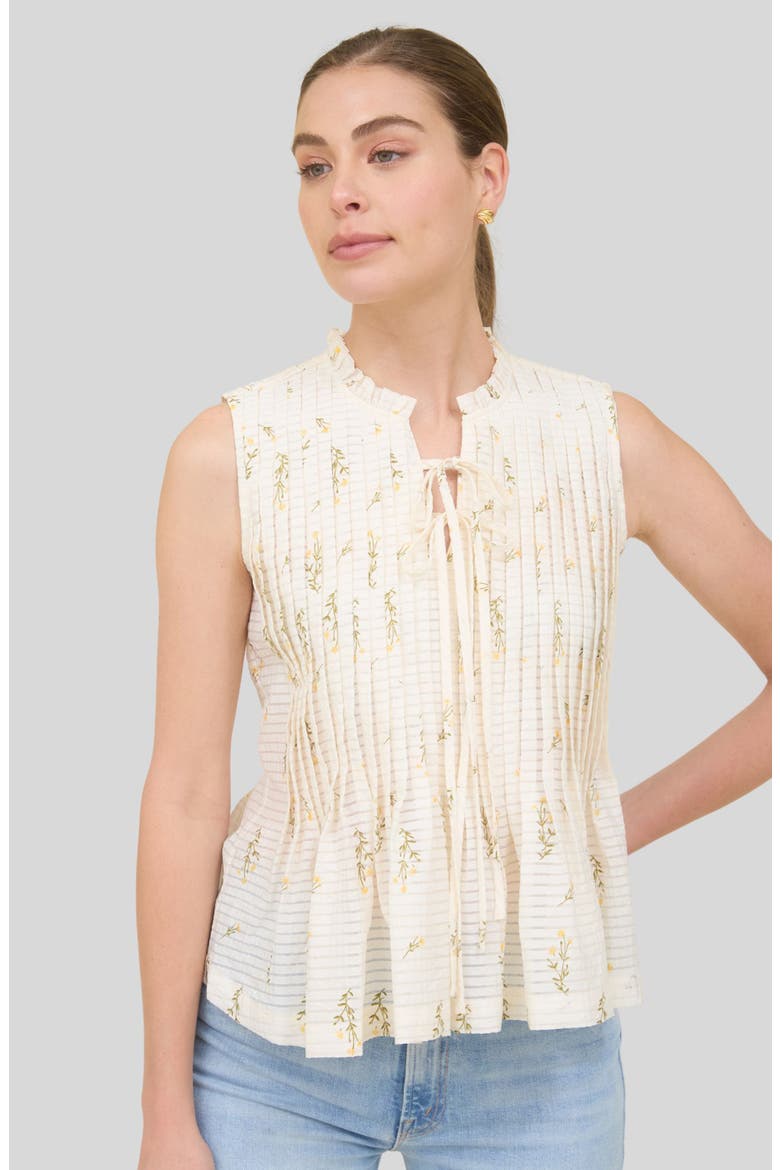 Floral Pleated Top, Alternate, color, IVORY MULTI