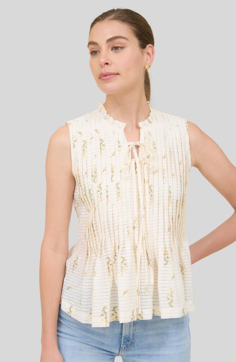 ZOE AND CLAIRE Floral Pleated Top, Alternate, color, Ivory Multi