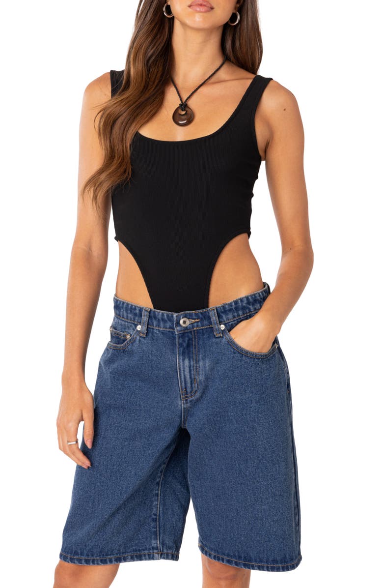 EDIKTED High Cut Rib Bodysuit, Main, color, 