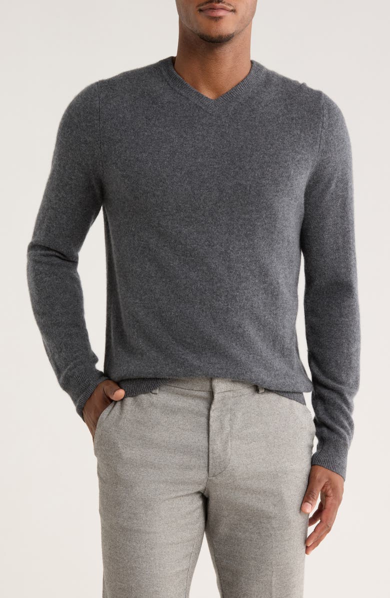 Nordstrom V-Neck Cashmere Sweater, Main, color, Grey Embers Heather