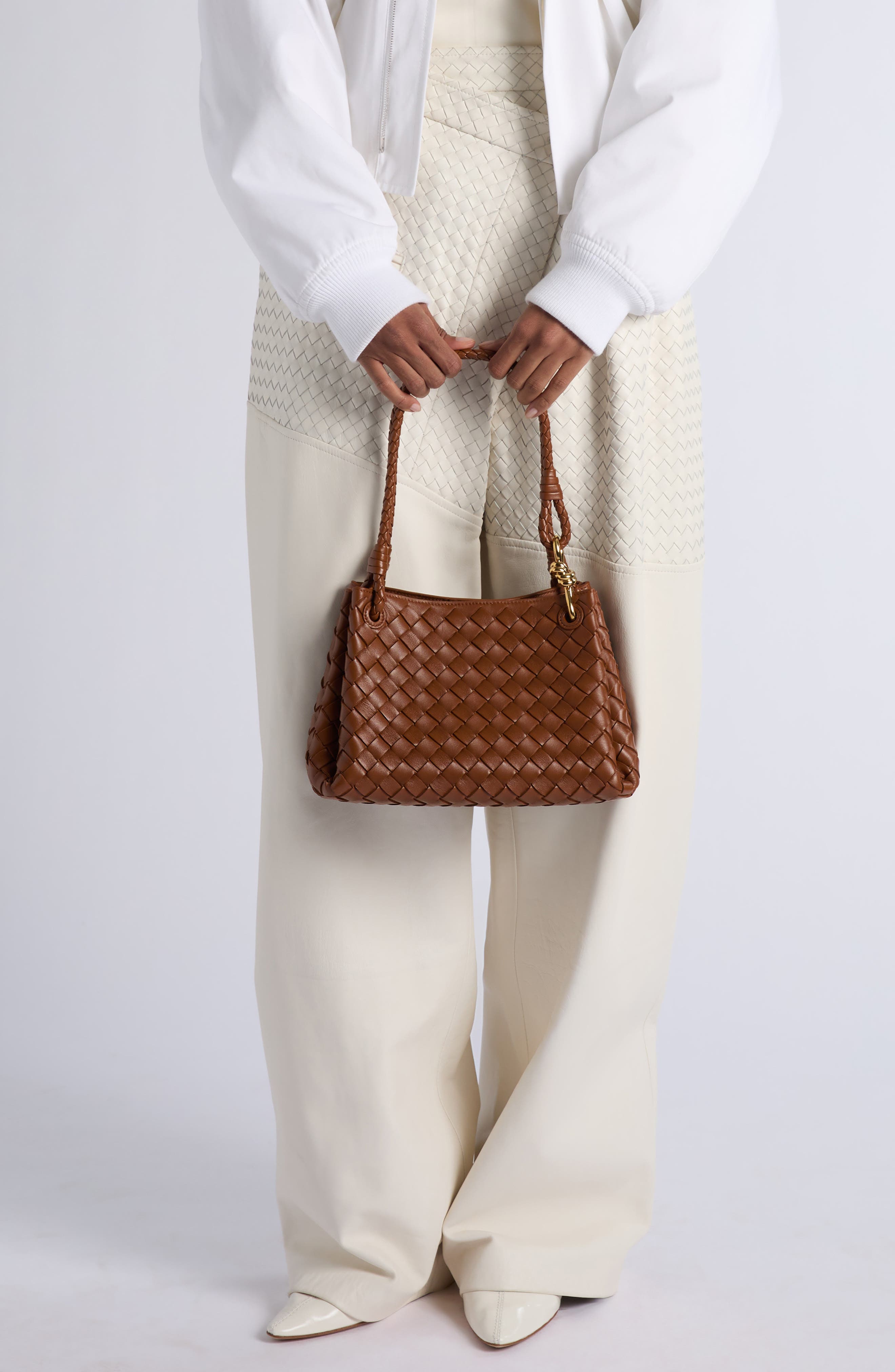 Bottega Veneta Small Parachute Intrecciato Leather Shoulder Bag, Alternate, color, 2387 Tannin-Muse Brass