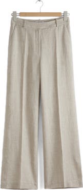 & Other Stories Pressed Crease Wide Leg Linen Trousers