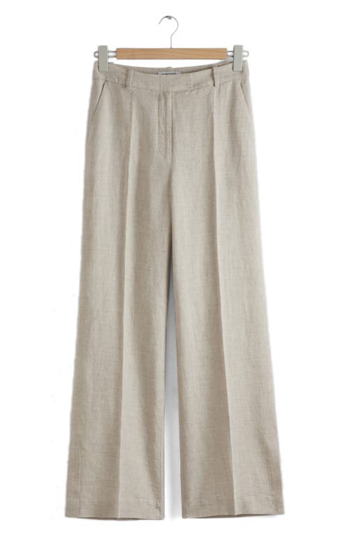 & Other Stories Pressed Crease Wide Leg Linen Trousers In White Dusty Light