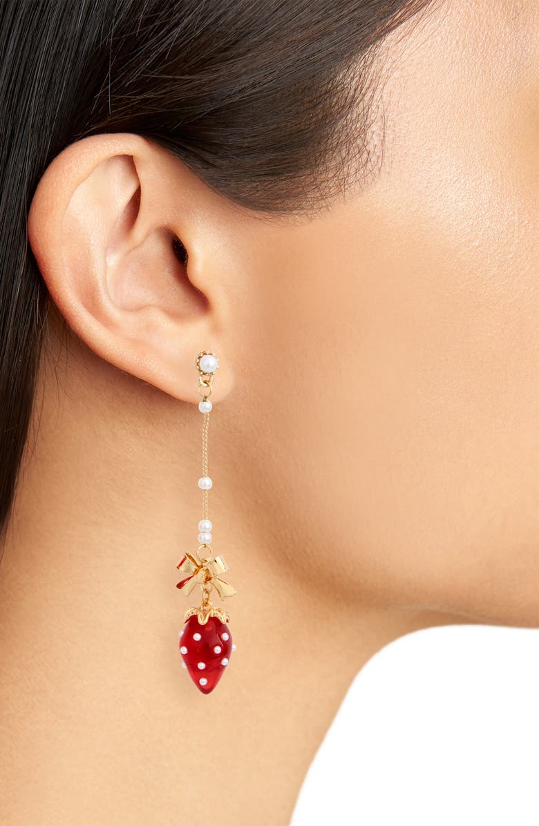 EYE CANDY LOS ANGELES Adeline Strawberry Faux Pearl Drop Earrings, Alternate, color, Red