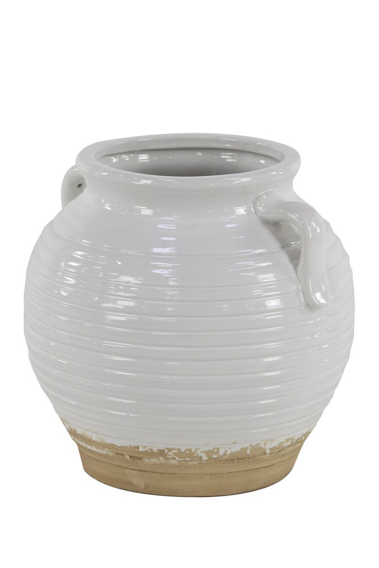 White Ceramic Indoor Outdoor Planter with Handles, Alternate, color, WHITE