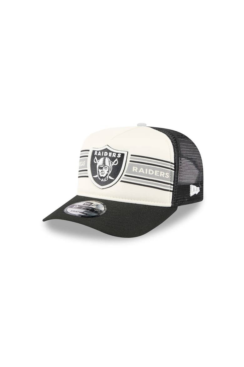Men's New Era  Cream/Black Las Vegas Raiders Banner A-Frame 9FIFTY Trucker Snapback Hat, Main, color, Cream