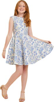 Un Deux Trois Kids' Cap Sleeve Jacquard Dress