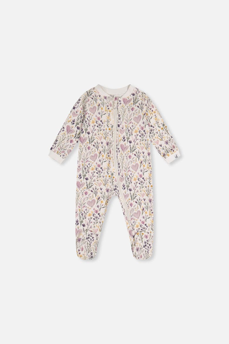 Heart Organic Cotton Front Zipper Footed One Piece Pajama, Main, color, Beige with Hearts Print