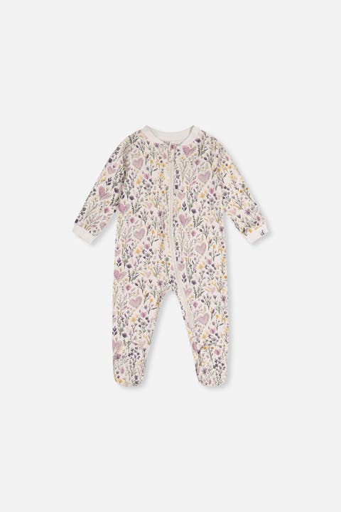 Heart Organic Cotton Front Zipper Footed One Piece Pajama