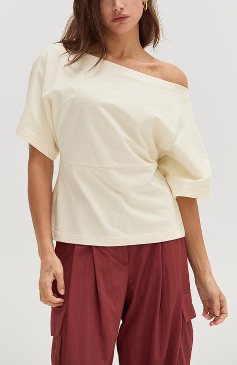 Off Shoulder Cotton Knit Top