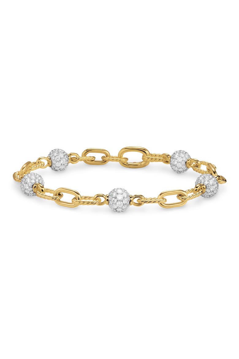 DY Madison® Pavé© Bead Chain Bracelet in 18K Yellow Gold with Diamonds, 3mm, Main, color, DIAMOND
