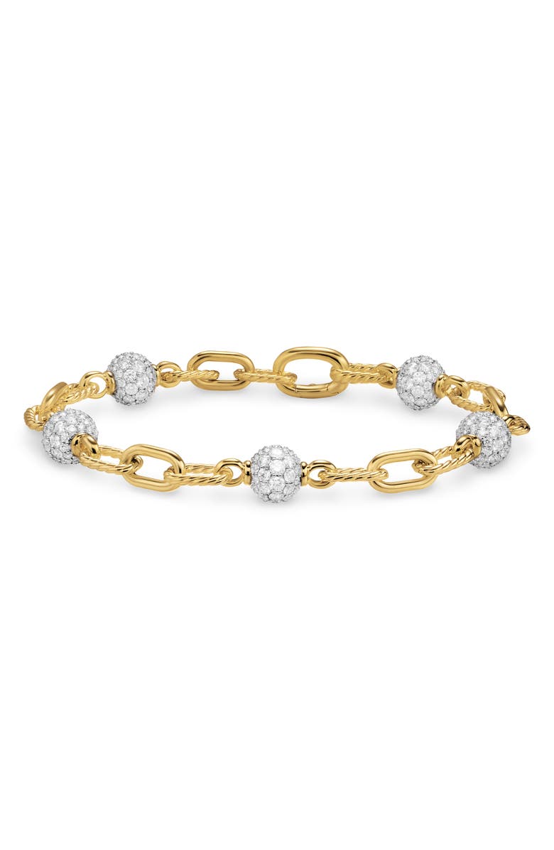 David Yurman DY Madison<sup>®</sup> Pavé<sup>©</sup> Bead Chain Bracelet in 18K Yellow Gold with Diamonds, 3mm, Main, color, Diamond