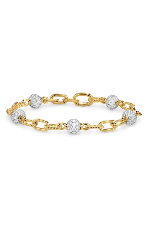 DY Madison® Pavé© Bead Chain Bracelet in 18K Yellow Gold with Diamonds, 3mm